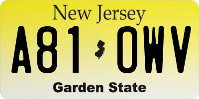 NJ license plate A81OWV