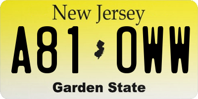 NJ license plate A81OWW