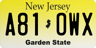 NJ license plate A81OWX