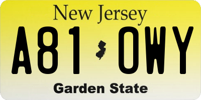 NJ license plate A81OWY