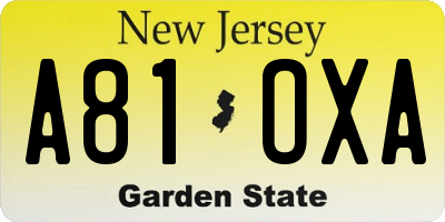 NJ license plate A81OXA