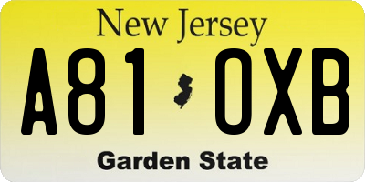 NJ license plate A81OXB