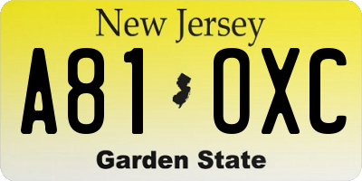 NJ license plate A81OXC