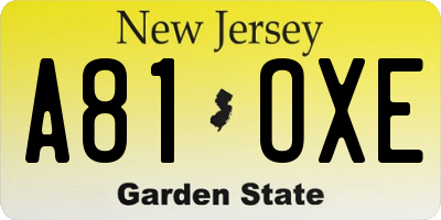 NJ license plate A81OXE
