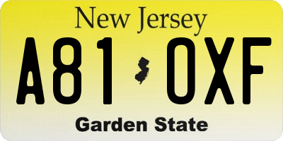 NJ license plate A81OXF