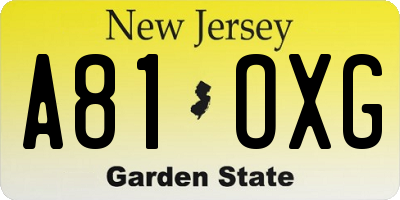 NJ license plate A81OXG