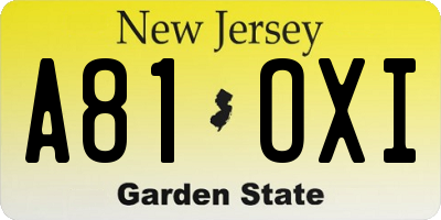 NJ license plate A81OXI