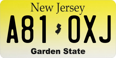 NJ license plate A81OXJ