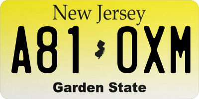 NJ license plate A81OXM
