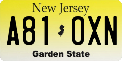 NJ license plate A81OXN