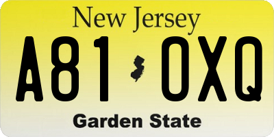 NJ license plate A81OXQ