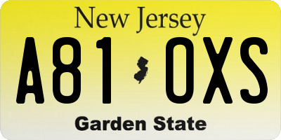 NJ license plate A81OXS