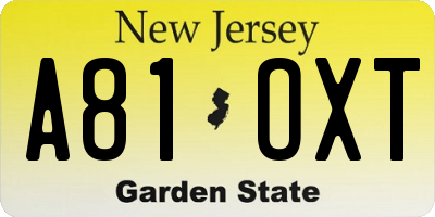 NJ license plate A81OXT