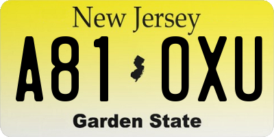 NJ license plate A81OXU