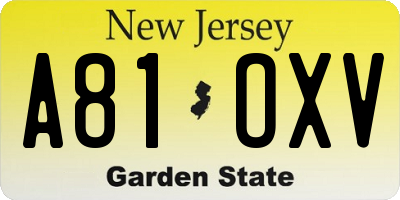 NJ license plate A81OXV
