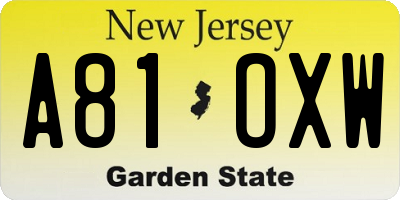 NJ license plate A81OXW