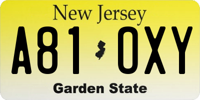 NJ license plate A81OXY