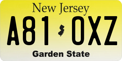 NJ license plate A81OXZ