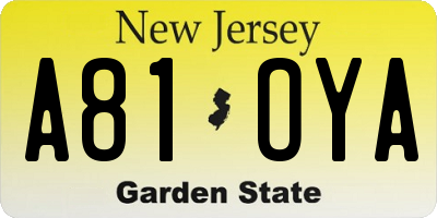 NJ license plate A81OYA