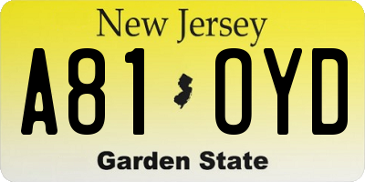 NJ license plate A81OYD