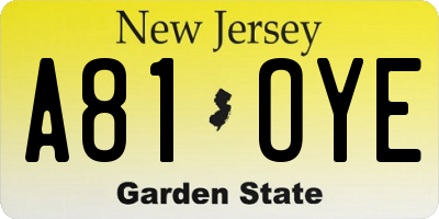 NJ license plate A81OYE