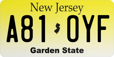 NJ license plate A81OYF