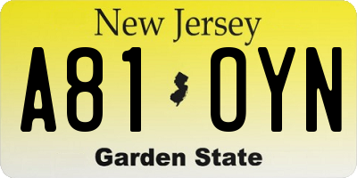 NJ license plate A81OYN