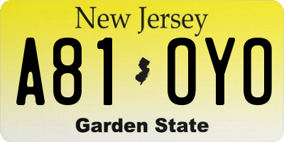 NJ license plate A81OYO