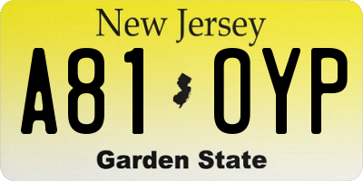 NJ license plate A81OYP