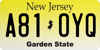 NJ license plate A81OYQ