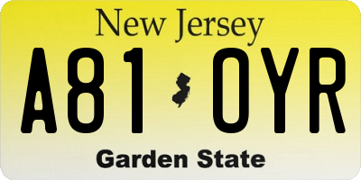 NJ license plate A81OYR
