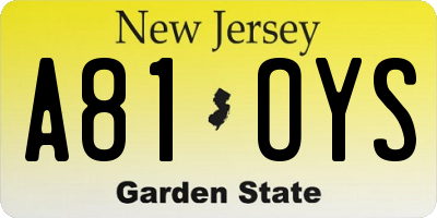 NJ license plate A81OYS