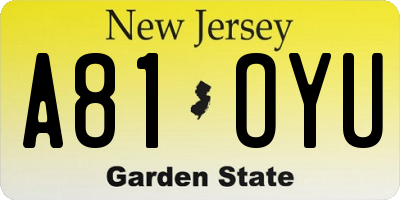 NJ license plate A81OYU