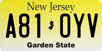 NJ license plate A81OYV