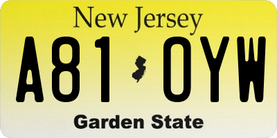 NJ license plate A81OYW