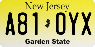 NJ license plate A81OYX