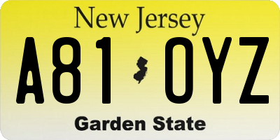 NJ license plate A81OYZ