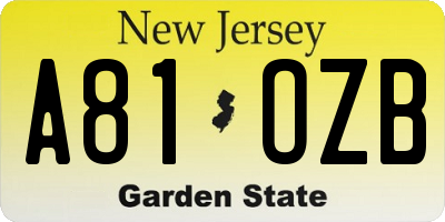 NJ license plate A81OZB