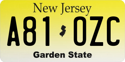 NJ license plate A81OZC
