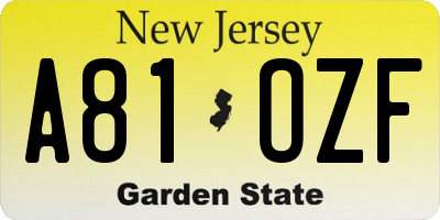 NJ license plate A81OZF