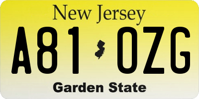 NJ license plate A81OZG