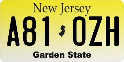NJ license plate A81OZH