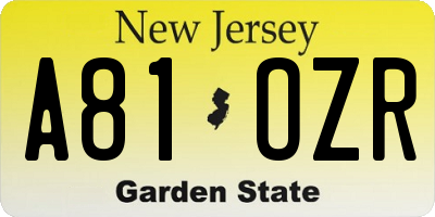 NJ license plate A81OZR