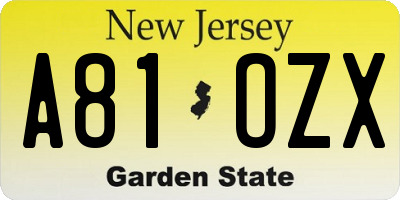 NJ license plate A81OZX