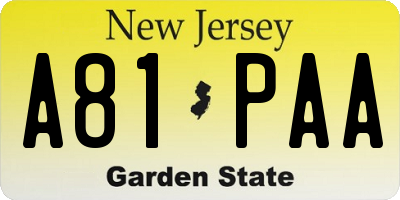 NJ license plate A81PAA