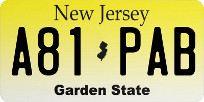NJ license plate A81PAB
