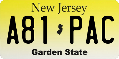 NJ license plate A81PAC
