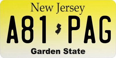 NJ license plate A81PAG