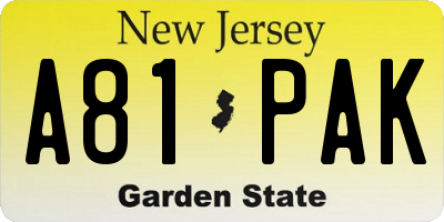 NJ license plate A81PAK