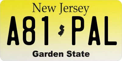 NJ license plate A81PAL